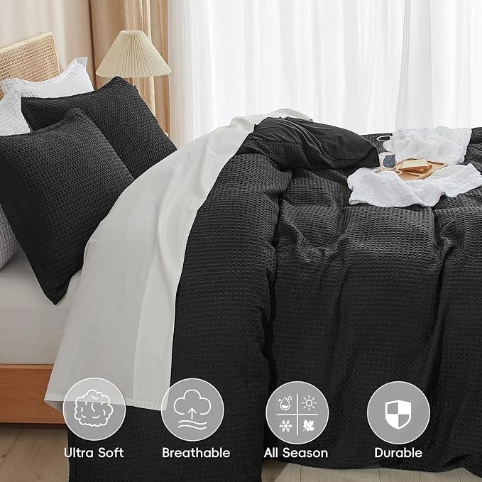 PHF Waffle Weave Duvet Cover Set Queen Size, No Snagging Ultra Soft Luxury - Image 4