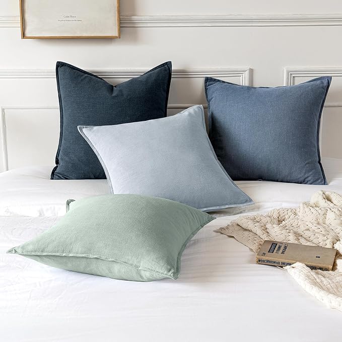 MIULEE Decorative Linen Euro Sham Pillow Covers 26x26 Inch Blue Ashes Boho - Image 6