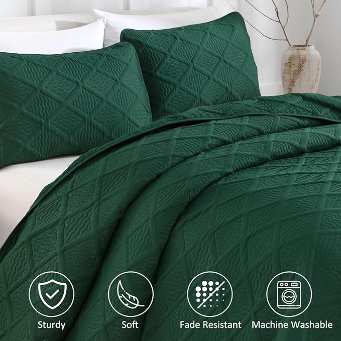 Yiran Quilts Queen Size, Emerald Green Spring Summer Bedspread Bedding Set - Image 3