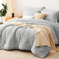 CozyLux Oversized Queen Comforter Set Light Grey Seersucker 7 Pieces 98x98 Bed by CozyLux