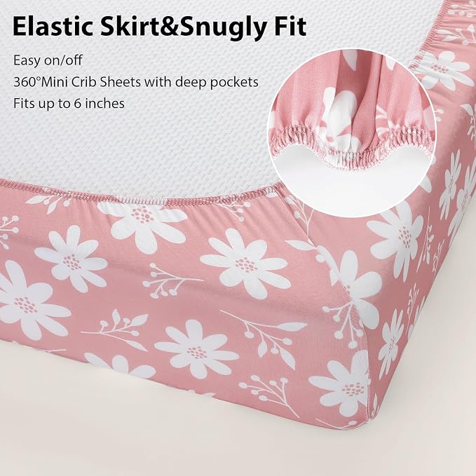 Baby Mini Crib Sheets Girl, Portable 38”x26” Pack and Play Sheets Fitted - Image 7