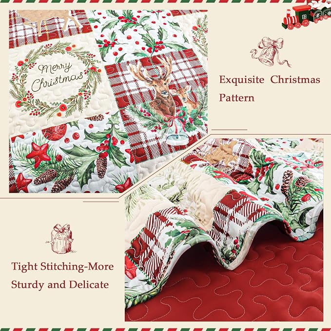 Exclusivo Mezcla Reversible Christmas Quilts Twin Size - Image 4