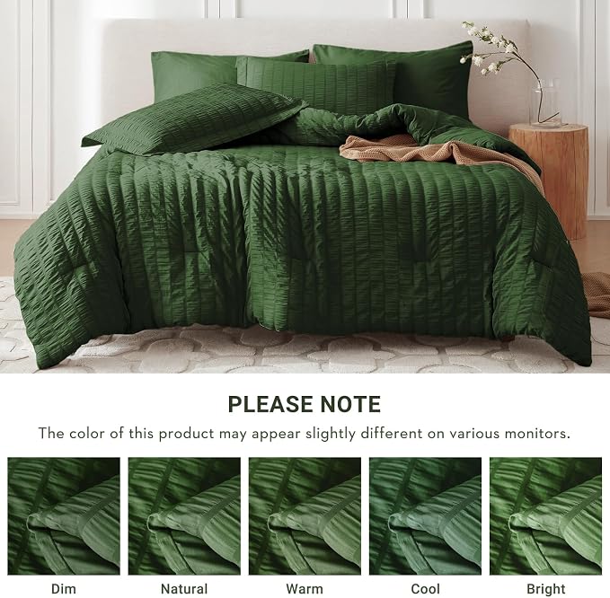 MUXHOMO 7 Pieces King Comforter Set, Seersucker Bed in a Bag King Size - Image 5
