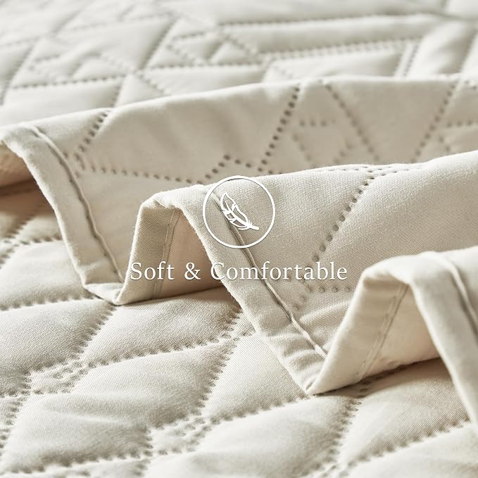 akkialla Full/Queen Quilt Set, Boho Style in a Solid Color, Cream Lightweight - Image 6
