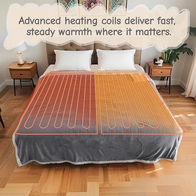 Electric Heated Blanket Queen Size 84"x90", Soft Flannel - Image 2