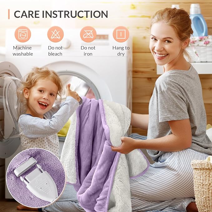 HOMLYNS LuxeHeat Heated Blanket Electric Blanket, Soft Flannel Sherpa Heated - Image 9