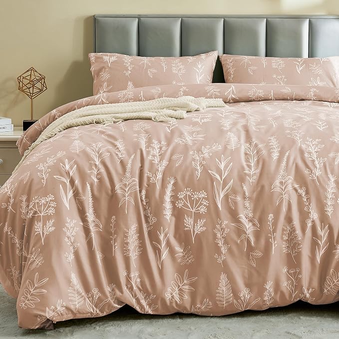 MUXHOMO Duvet Cover Queen Size, Reversible Floral Rosy Gold Duvet Cover Set - Image 2
