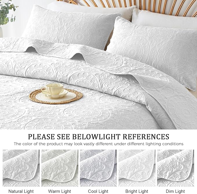 WURUIBO White Quilt Set Twin Size, Embossing Microfiber Bedspreads - Image 6