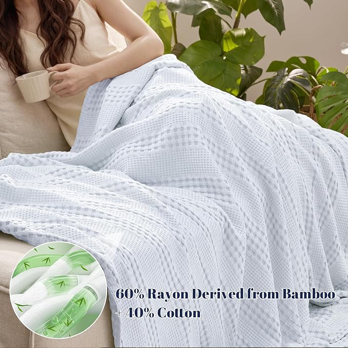 PHF Cooling Waffle Blanket Queen Size, Lightweight 60% Rayon from Bamboo & 40% - Image 2