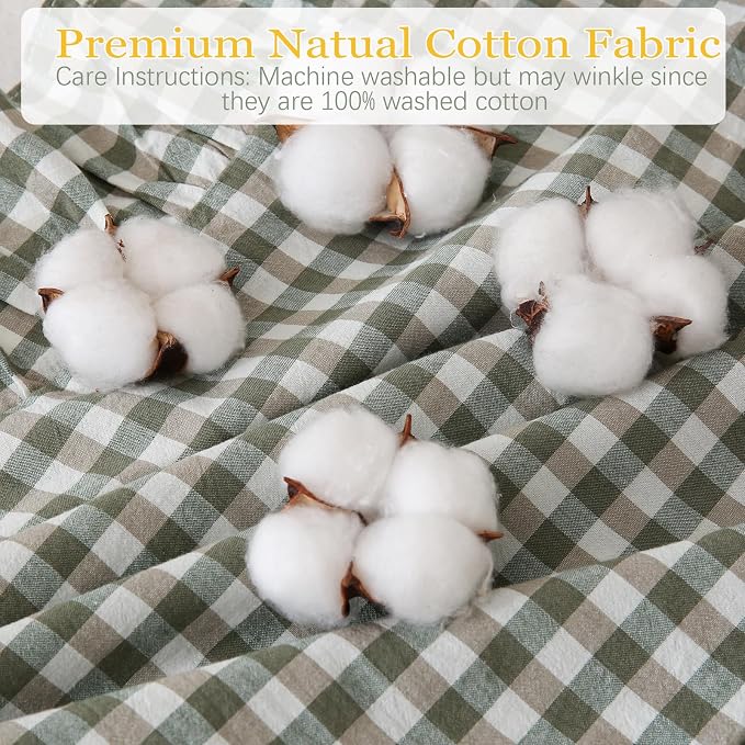 14x36 inches Sage Green Plaid Ruffle Lumbar Pillow Sham 1 Piece, Pure Cotton - Image 7