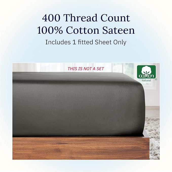 California Design Den Cotton Twin Fitted Sheet, Soft 400 Thread Count 100% - Image 4