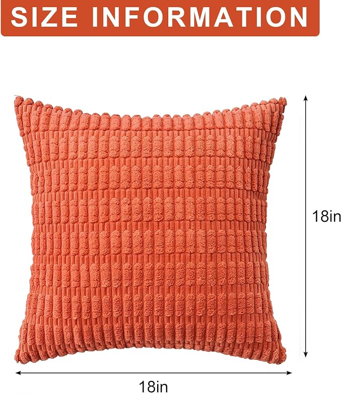 Aegero Pack of 2 Corduroy Decorative Throw Pillow Covers 18x18 Inch Fall Soft - Image 7