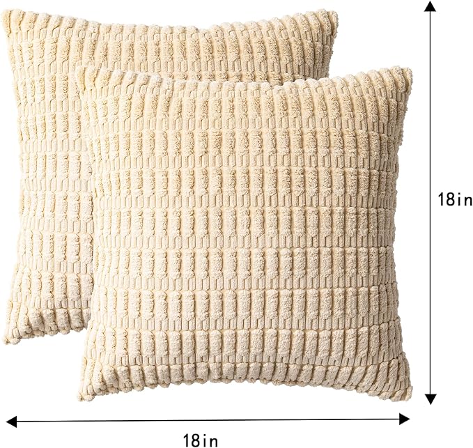 Aegero Pack of 2 Corduroy Decorative Throw Pillow Covers 18x18 InchSoft Boho - Image 7