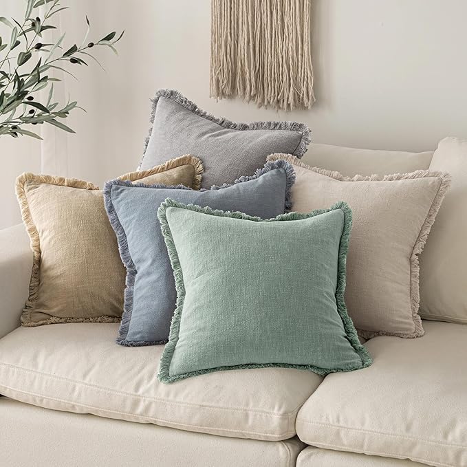 MIULEE Decorative Throw Pillow Covers Neutral Linen Fringe Throw Pillows Set of - Image 5