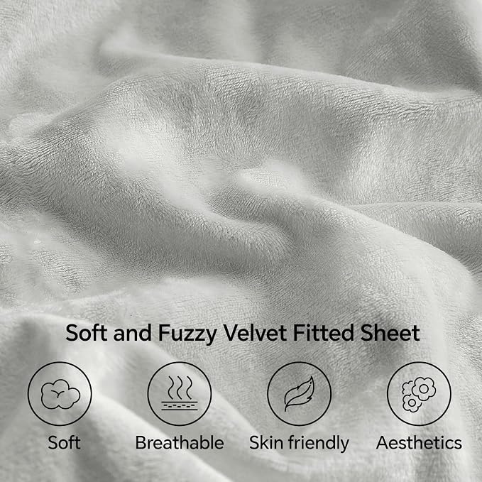BEDELITE Velvet Fitted Sheet and Pillowcase Set, Luxury Soft Fuzzy Bottom Sheet - Image 3
