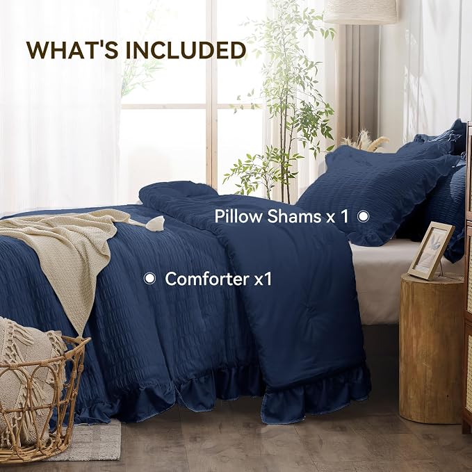 JOLLYVOGUE Navy Blue Twin Size Comforter Set, 2 Pieces Seersucker Lightweight - Image 6