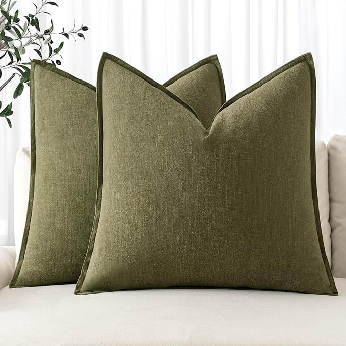MIULEE Decorative Linen Pillow Covers 20x20 Inch Green ​Boho Farmhouse​ by MIULEE