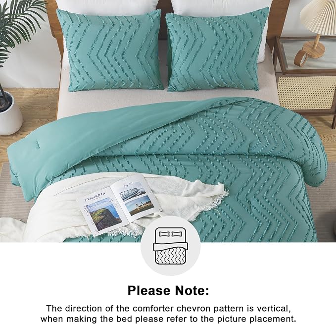 Andency Grayish Teal Comforter Set Full Size, Boho Soft Warm Bedding Comforter - Image 5