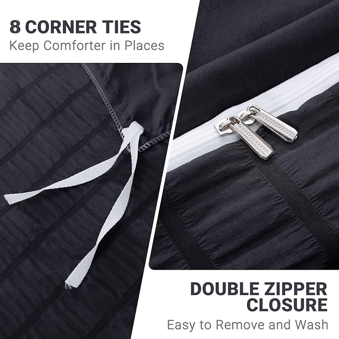 HYMOKEGE Black Twin Size Duvet Cover, Ultra Soft 2-Piece Seersucker Duvet Cover - Image 5