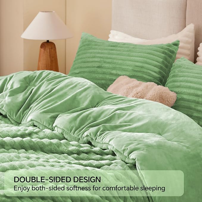 BEDELITE Fleece California King Comforter Set -Super Soft & Warm Fluffy Green - Image 5