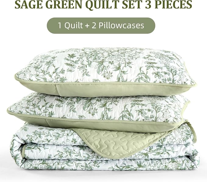 WONGS BEDDING California King Quilt Sets, Sage Green Quilt Bedding Set - Image 7