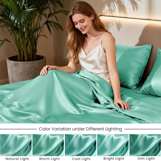 Love's cabin Full Satin Bed Linen Set, 4 Piece, Silky Soft, Luxury Feeling - Image 7