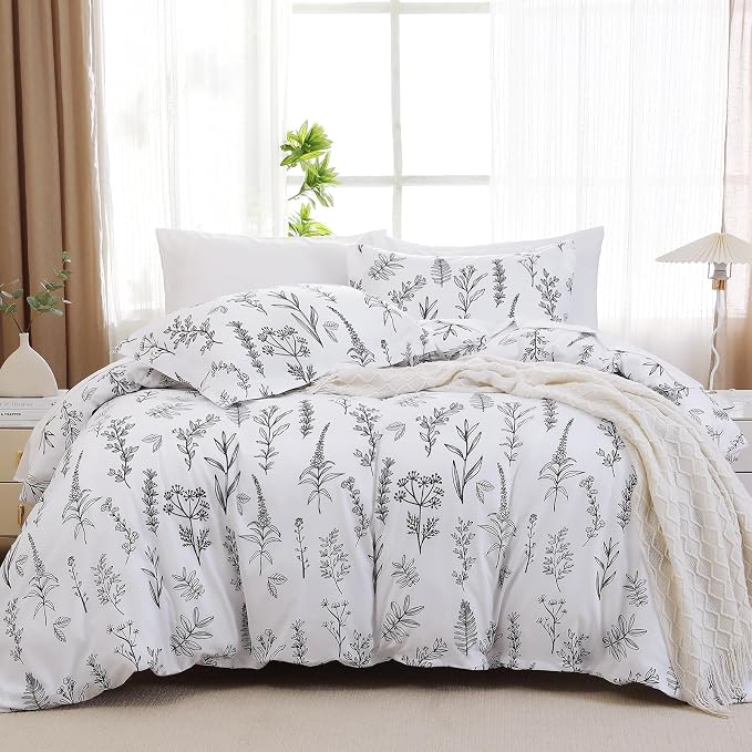 MUXHOMO Duvet Cover Full Size, Reversible Floral White Duvet Cover Set - Image 6