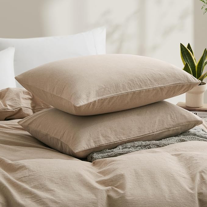 100% Washed Cotton Duvet Cover Set, Linen Like Natural Bedding Set - Image 3