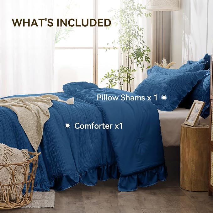 JOLLYVOGUE Teal Twin Size Comforter Set, 2 Pieces Seersucker Lightweight Fluffy - Image 5