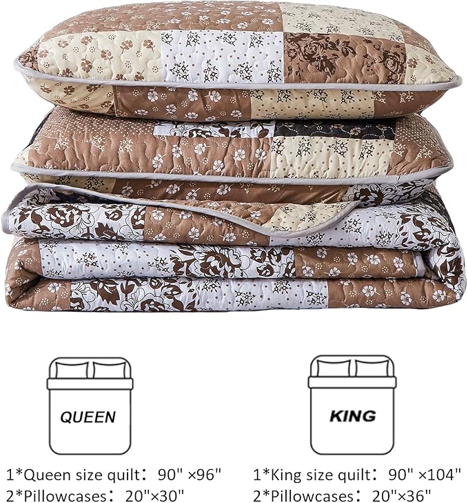 Mybedsoul Khaki Quilt Set King Size Quilt Bedding Set Brown Plaid, 3 Pieces - Image 7