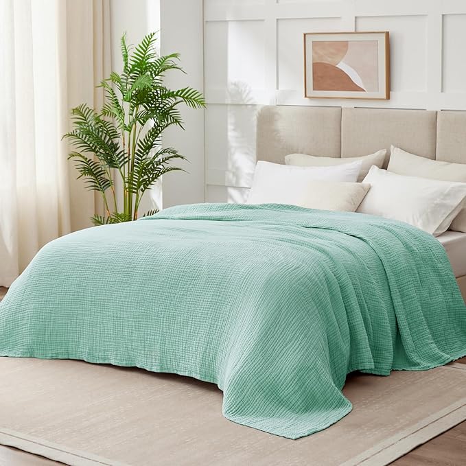 100% Cotton Muslin Blanket Queen 90" x 90", Breathable and Lightweight Cotton - Image 6