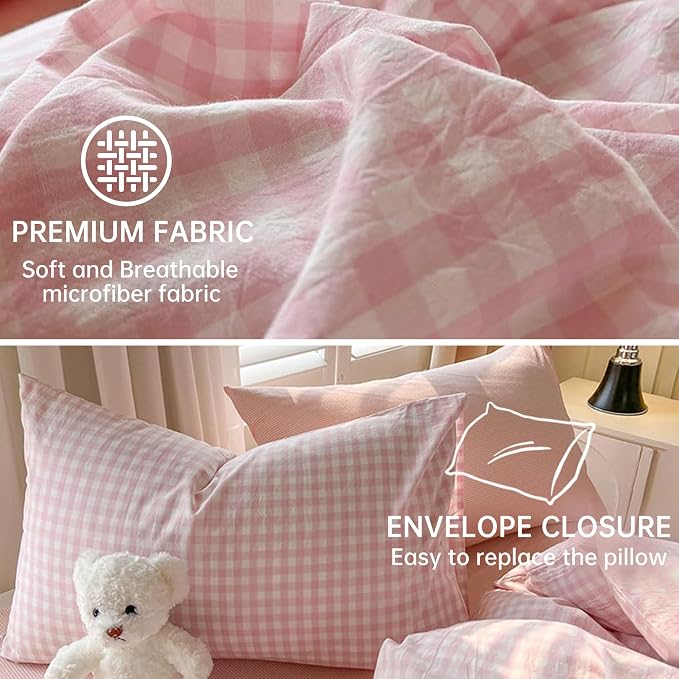BOLINLIVING Gingham Duvet Cover King Size, Microfiber Bedding Set - Image 5