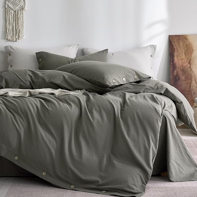 JELLYMONI 100% Washed Cotton Duvet Cover King – Soft, Breathable Linen-Look by JELLYMONI