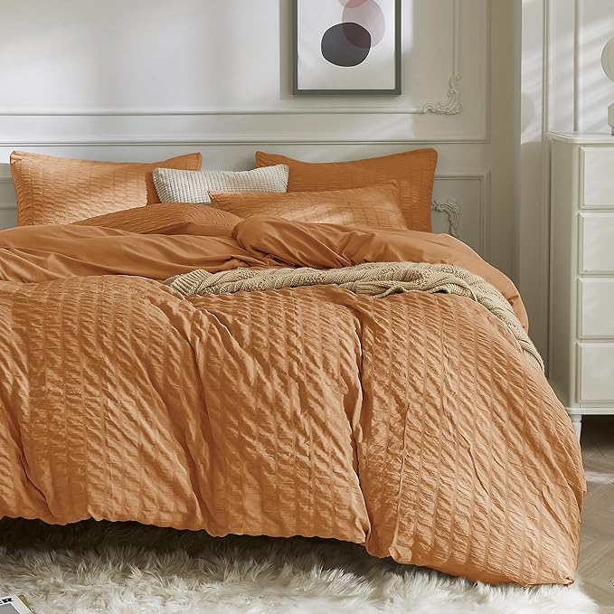 JELLYMONI Burnt Orange Duvet Cover Twin Size, Soft Breathable Seersucker Duvet by JELLYMONI