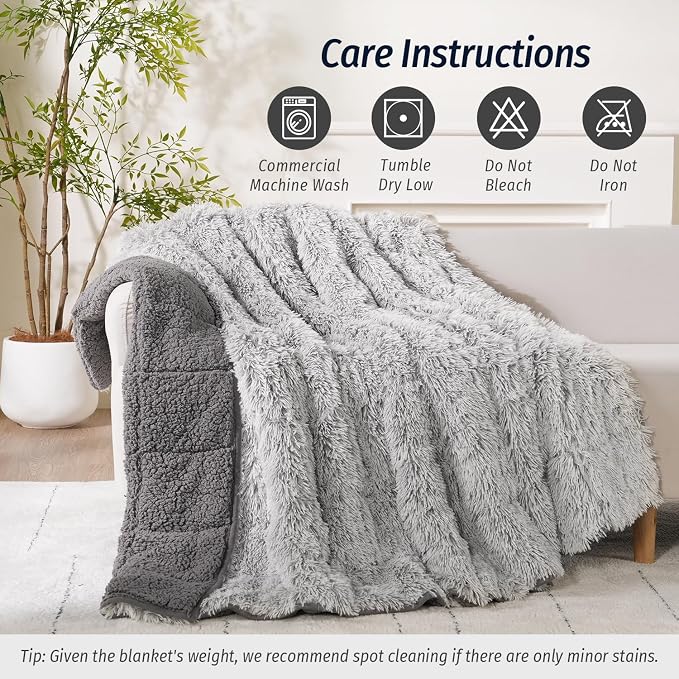 Wemore Shaggy Long Fur Faux Fur Weighted Blanket, Cozy and Plush Sherpa Long - Image 7