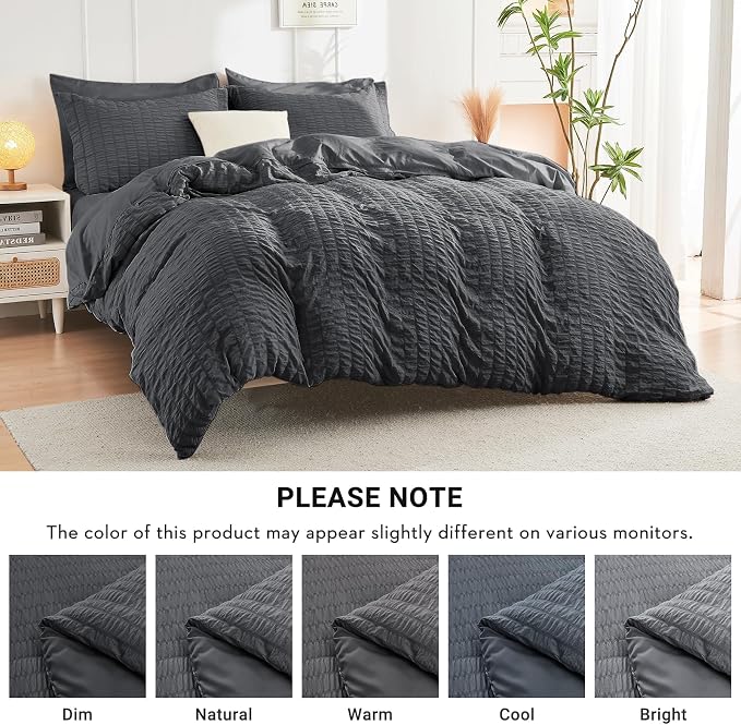 HYMOKEGE 7 Piece King Size Comforter Set Seersucker, All Season Luxury Bed in a - Image 7