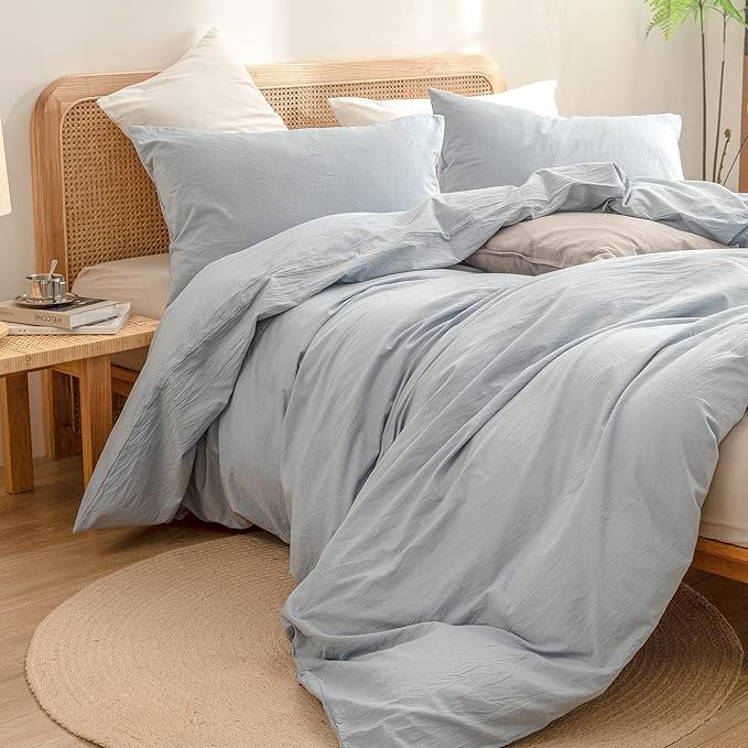 BESTOUCH Duvet Cover Set 100% Washed Cotton Linen Feel Super Soft Comfortable - Image 5