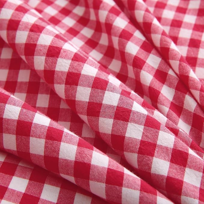 Silnuo Red/White Checkered Ruffle 3-Piece Duvet Cover Set Queen Size, Washed - Image 6