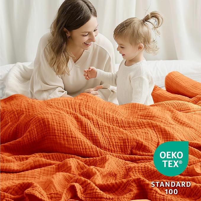 100% Cotton Muslin Blanket Twin 66" x 90", 6 Layers Breathable and Lightweight - Image 4