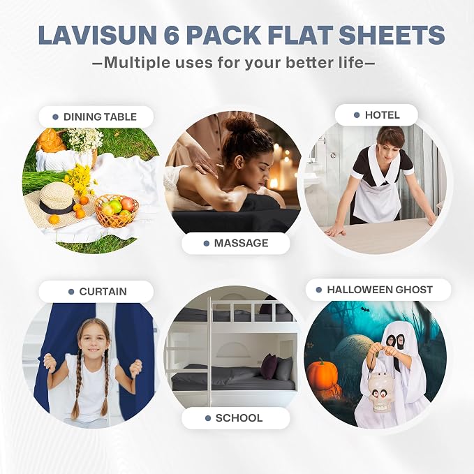 Lavisun Flat Sheets only, 6 Pack Bulk Top Sheets - Image 6