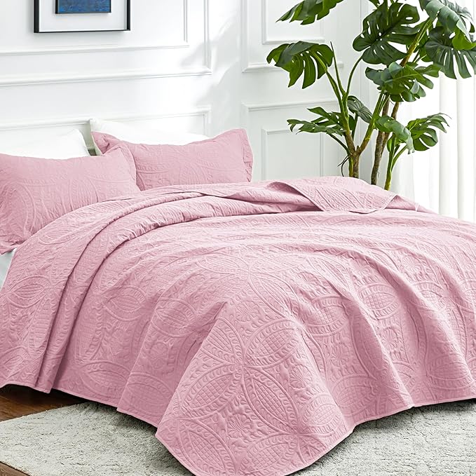 Love's cabin King Size Quilt Set Pink Bedspreads - Image 2