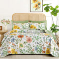Yiran Floral King Quilt Bedding Set, Sage Green Sunflower Colorful Bedspreads by Yiran