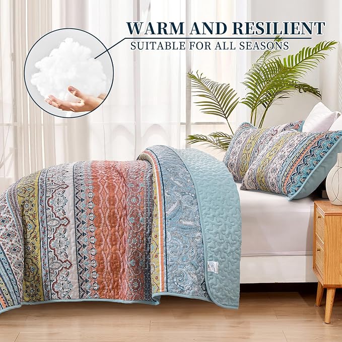 WONGS BEDDING Boho King Quilt Set, Lightweight Bed Decor Bedspread - Image 3