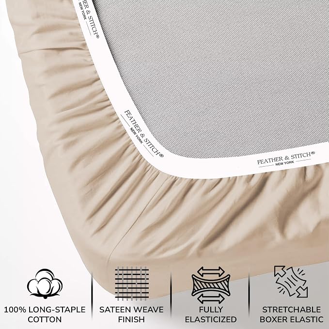 Feather & Stitch Fitted Bottom Sheet Only Twin Size 500 TC-1 Piece 100% Cotton - Image 2