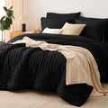 CozyLux Oversized Queen Comforter Set Black Seersucker 7 Pieces 98x98 Bed in a by CozyLux