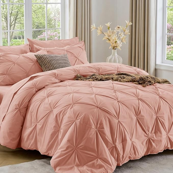 Sasttie Queen Comforter Set, 7-Piece Bed in a Bag, Pintuck Bedding Sets by SASTTIE