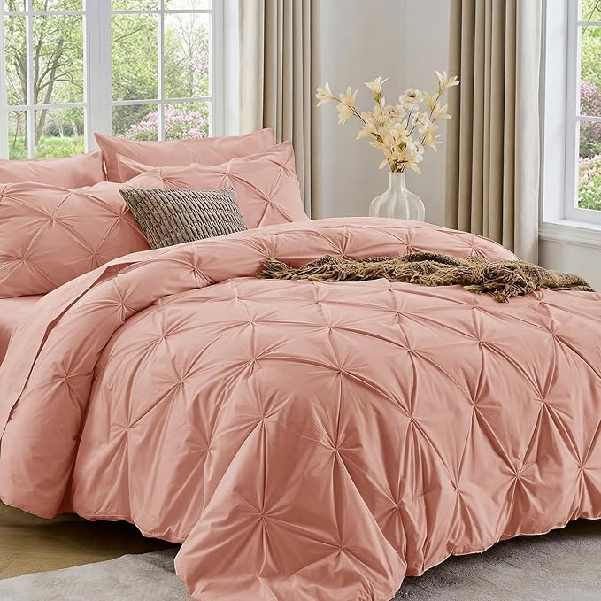 Sasttie California King Comforter Set, 7-Piece Bed in a Bag Cal King, Pintuck by SASTTIE
