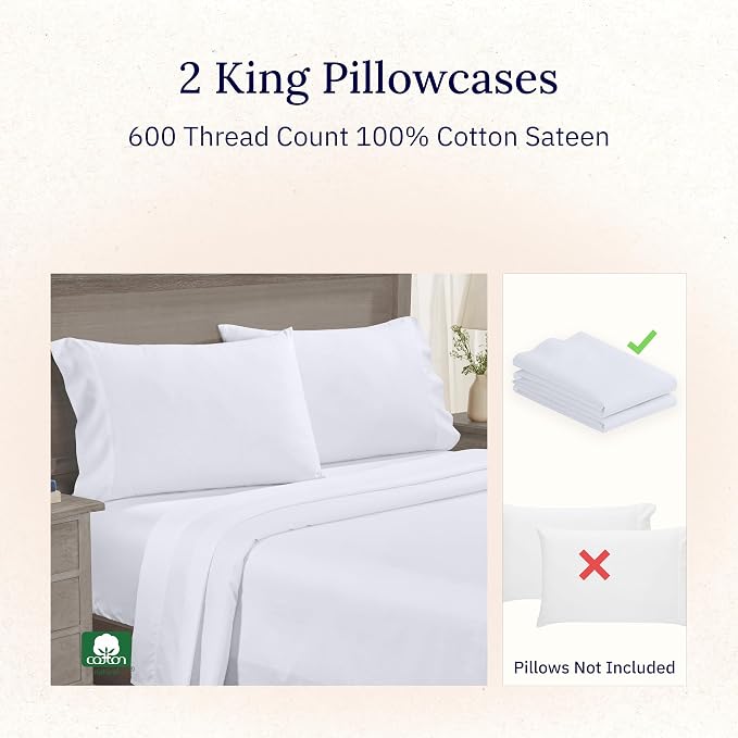 California Design Den Luxuriously Soft 600 Thread Count 100% Cotton King Size - Image 4