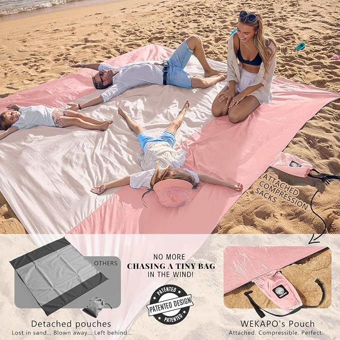 WEKAPO Beach Blanket Sandproof Waterproof, Extra Large Beach Mat, Oversized & - Image 3