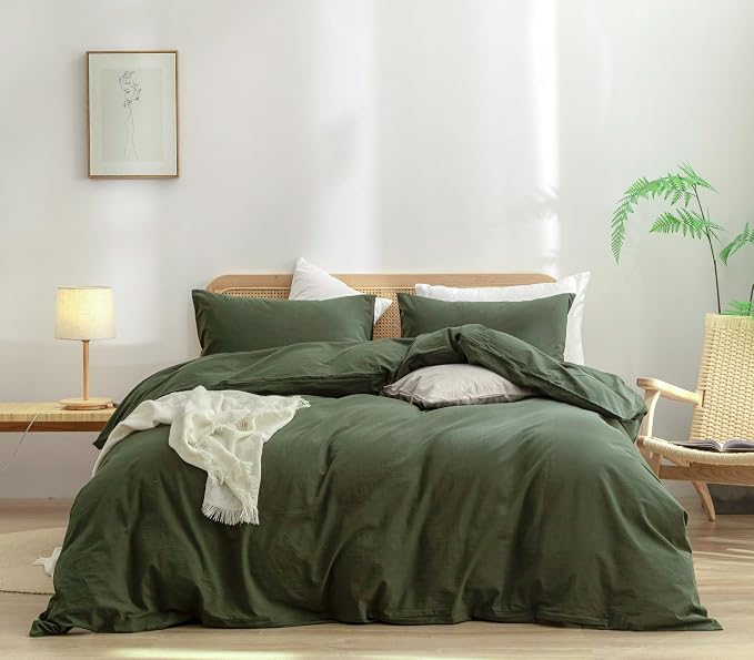 BESTOUCH Duvet Cover Set 100% Washed Cotton Linen Feel Super Soft Comfortable by BESTOUCH